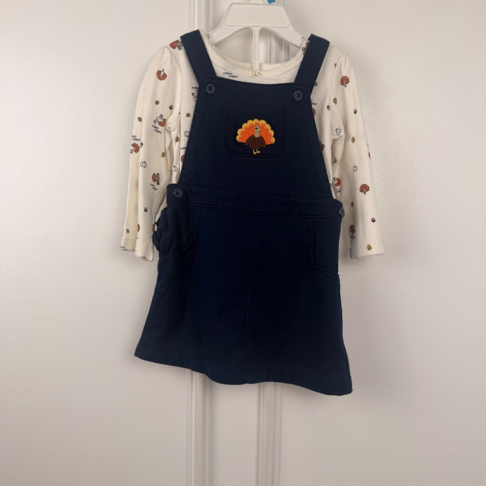 Carters 18M Thanksgiving Turkey Bodysuit and Navy Jumper Dress Set 2pc